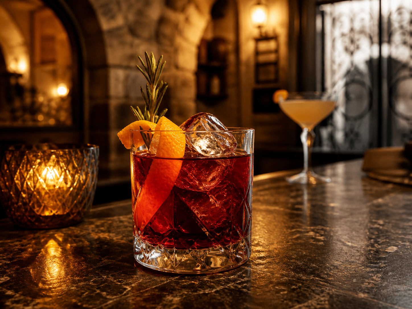 Signature cocktail with El Rosetón warm atmosphere